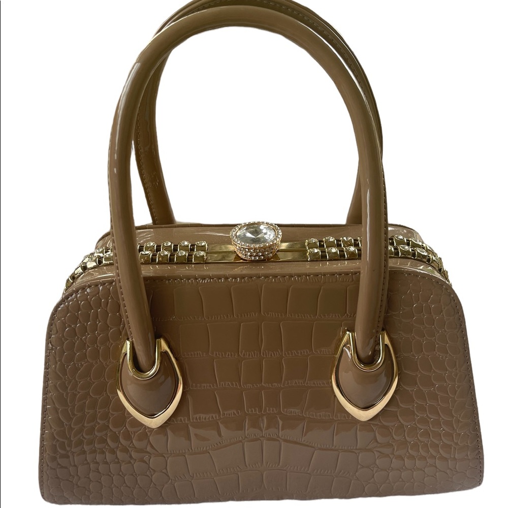 Caramel Diophy purse with gold and diamond accents